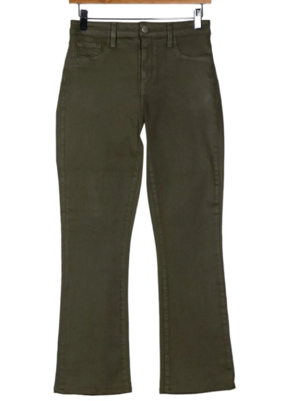 L'Agence Olive Green Waxed Cotton Cropped Straight Leg Pants Size 26